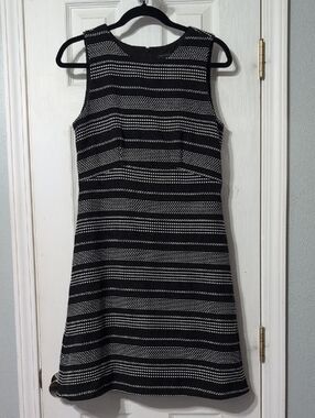 Ann Taylor Black & White Striped Sleeveless A-Line Midi Dress